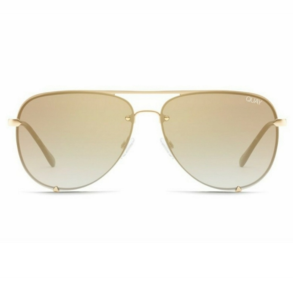 Quay Australia x Desi Perkins Gold/Brown High Key Mini Rimless Sunglasses